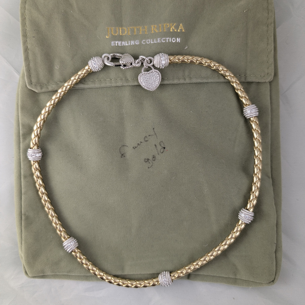 Judith Ripka 925 Silver/Faux Leather/Diamonique Gold Necklace